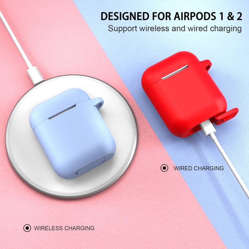 ATUAT Compatible with AirPods Case Cover, Full Protective Silicone Skin Dust-Proof Designed for Apple AirPods 1st 2nd Generation with Keychain, Front LED Visible, Red - Image 4